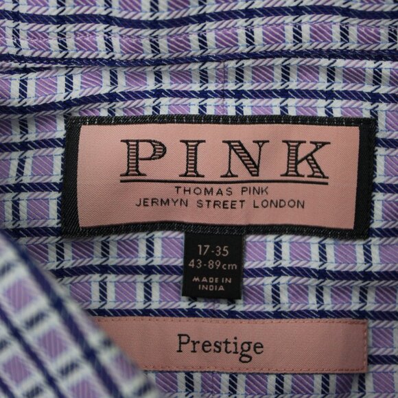 Thomas Pink Prestige Shirt Men 17, 35 Pink/Blue French Cuff Cotton L/S Button Up - Picture 10 of 16